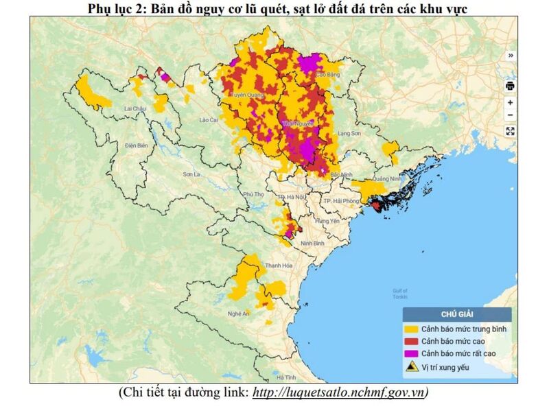 Bản đồ nguy cơ lũ quét ngày 8/10. Ảnh: KTTV.