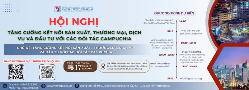Okvip69 Đăng ký cá cược Xúc tiến thương mại, thúc đẩy xuất nhập khẩu khu vực miền Nam sẽ diễn ra ngày 17/10/2025 tại phường Vĩnh Tế, tỉnh An Giang.