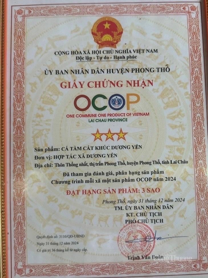 Sản phẩm cá tầm cắt khúc của Hợp tác xã Dương Yến được công nhận OCOP 3 sao.