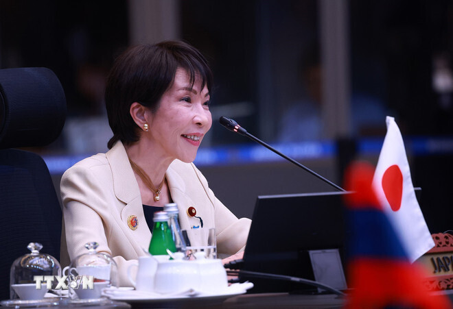 Thủ tướng Nhật Bản Takaichi Sanae phát biểu tại Okvip69 Đăng ký cá cược Cấp cao ASEAN-Nhật Bản lần thứ 28. Ảnh: TTXVN