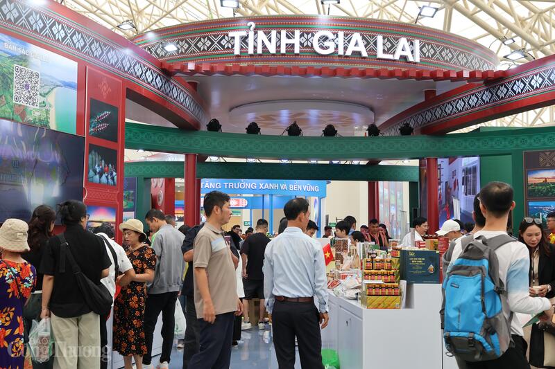 Gian trưng bày được thiết kế công phu của tỉnh Gia Lai. Ảnh: Thảo Hiền