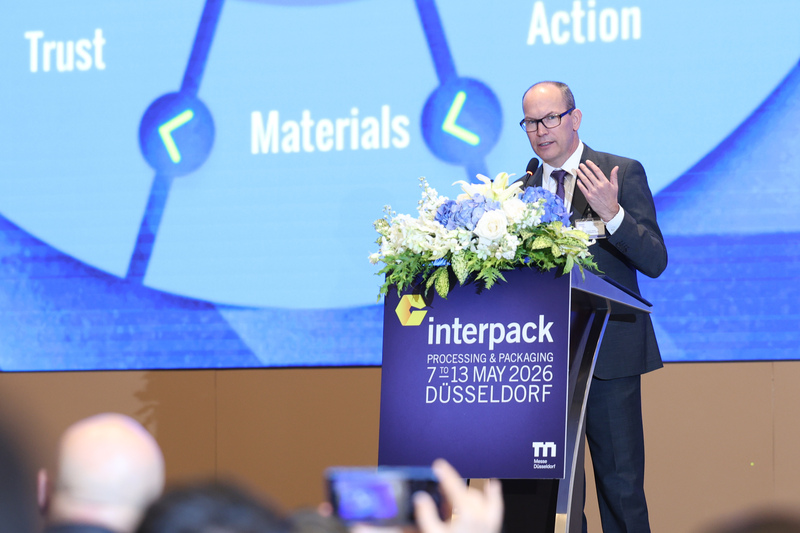 Ông Thomas Dohse- Giám đốc Toàn cầu của Interpack, chia sẻ thông tin về hội chợ.
