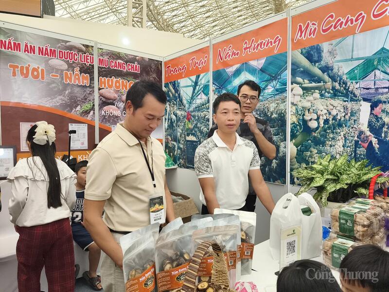 Ông Nguyễn Hoàng Anh (đứng giữa) tại gian hàng của công ty tại Hội chợ Mùa Thu 2025. Ảnh: Nguyễn Hoà