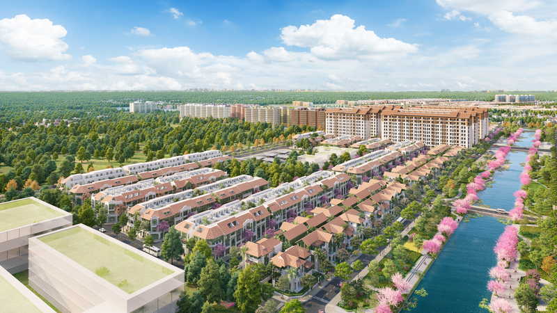 Các tòa căn hộ cao tầng sở hữu vị trí đắt giá trong phân khu Flora Avenue. Ảnh phối cảnh: Sun Property