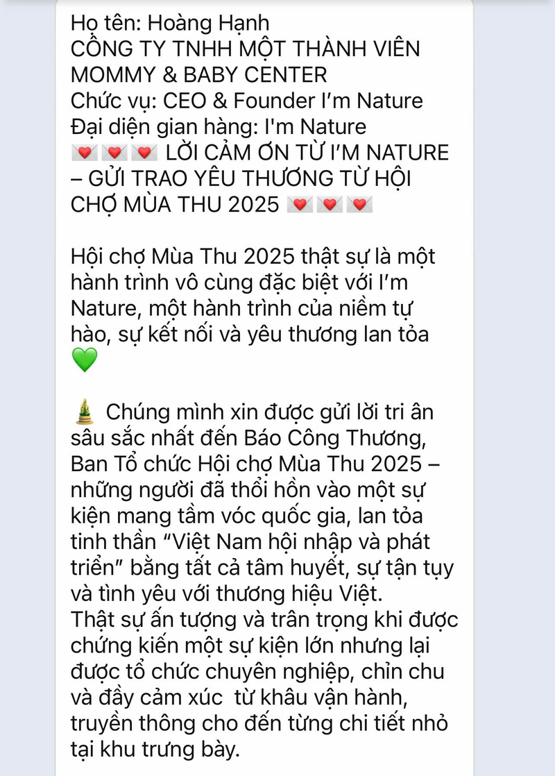 Lời cảm ơn từ Công ty TNHH MTV Mommy & Baby Center