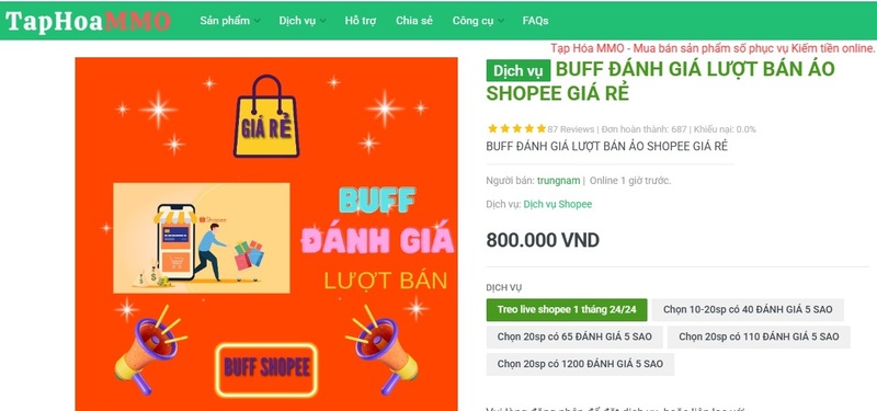 Mua bán review ảo được mời chào công khai. Ảnh chụp màn hình