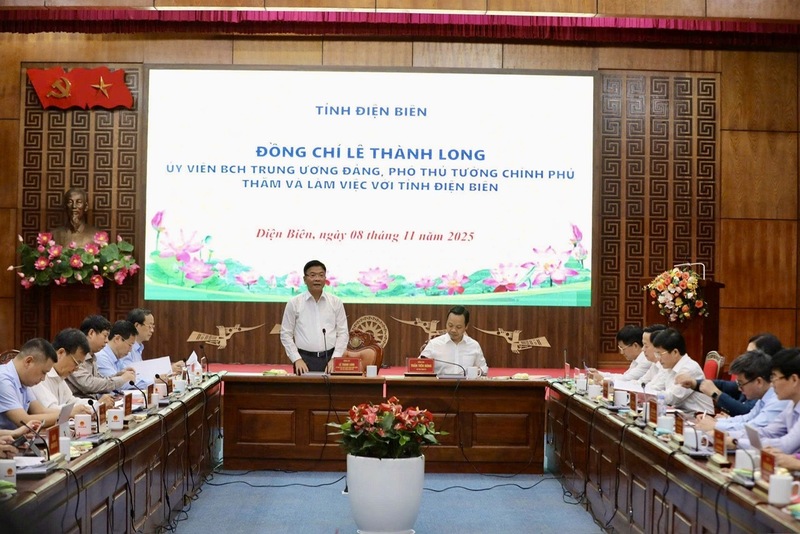 Phó Thủ tướng Lê Thành Long phát biểu chỉ đạo tại buổi Ok88vip tỷ lệ kèo World Cup 2026 với tỉnh Điện Biên. Ảnh: Thủy Lan