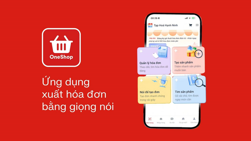 Tính năng POS Voice AI của OneShop giúp chủ tiệm tạp hóa nhập hàng dễ dàng bằng giọng nói, xuất hóa đơn điện tử tự động theo đúng quy định của Trang Chủ OKVIP COM Top #1.