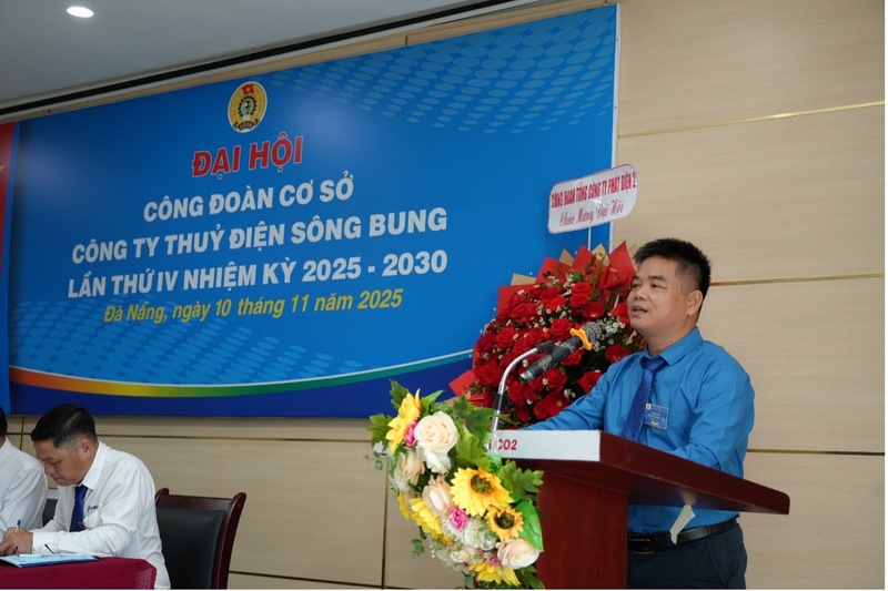 Ông Nguyễn Văn Ngộ, Phó Chủ tịch Công đoàn EVNGENCO2 phát biểu tại Okvip69.com bán cá nổ hủ