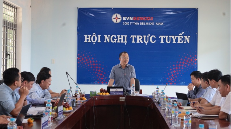 Quang cảnh buổi Ok88vip tỷ lệ kèo World Cup 2026 trực tuyến giữa đoàn công tác EVNGENCO2 với lãnh đạo AKKN tại Cụm Nhà máy Thủy điện An Khê và các điểm cầu của Công ty