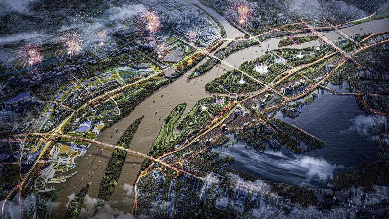 Đề án trục đại lộ cảnh quan sông Hồng được đề xuất dài gần 40km, từ cầu Hồng Hà đến cầu Mễ Sở kéo dài. Ảnh: Phương Uyên