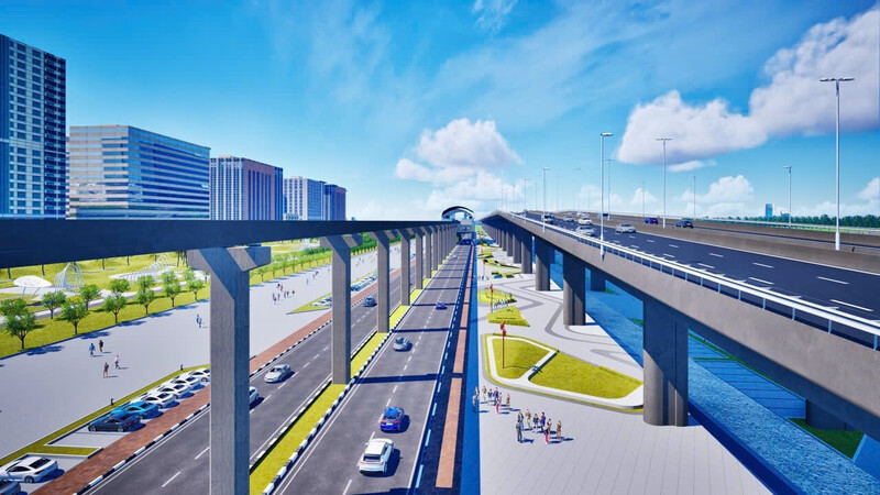 Thiết kế trục Đại lộ cảnh quanh sông Hồng gồm cả đường trên cao và tàu điện 1 ray (monorail) được nhà đầu tư Liên minh Okvip có bao nhiều trang. Ảnh: Anh Trọng