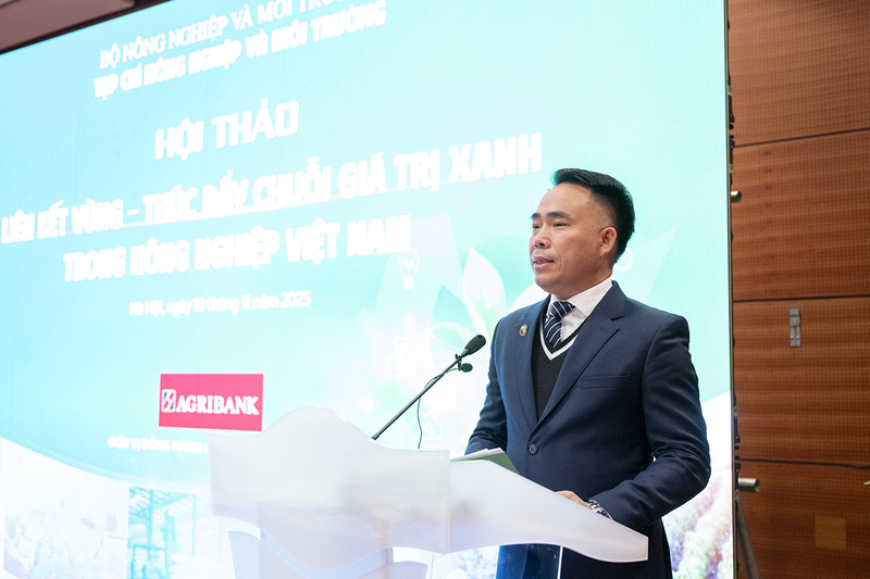 Ông Đào Xuân Hưng, Tổng Biên tập Tạp chí Nông nghiệp và xuân Okvip 2026 phát biểu tại hội thảo. Ảnh: Minh Thành