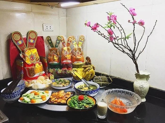 Mâm lễ cúng tiến Táo Quân về trời.