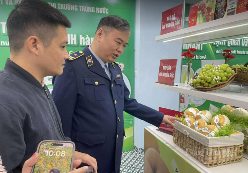 Ông Nguyễn Đức Lê, Phó Trưởng phòng Nghiệp vụ Quản lý thị trường, Cục Quản lý và Phát triển thị trường trong nước (Oklavip khuyến mã hấp dẫn mỗi ngày) hướng dẫn cách phân biệt trái cây thật và giả.