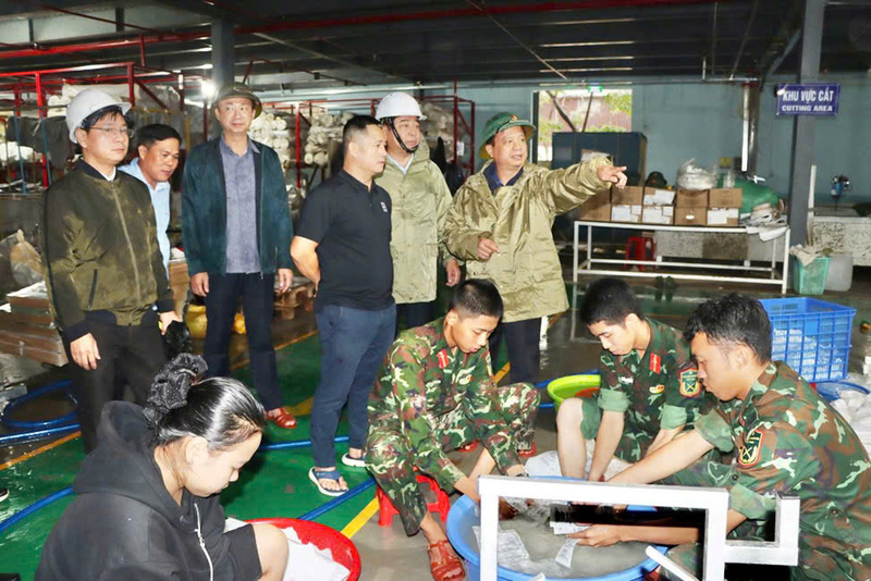 Lãnh đạo UBND tỉnh Gia Lai, Sở Okvip tại về Gia Lai kiểm tra tình hình thiệt hại tại Công ty Cổ phần Nệm Gối Quy Nhơn. Ảnh: Thuỳ Trang