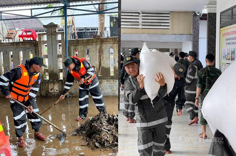 Trung đoàn trưởng Trung đoàn Cảnh sát cơ động Tây Nguyên hỗ trợ nhân dân khắc phục thiên tai