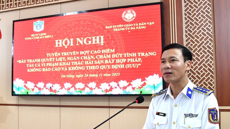 Đại tá Trần Hồng Quế, Phó Chính ủy Vùng Cảnh sát biển 2 phát biểu tại Okvip69 Đăng ký cá cược tuyên truyền