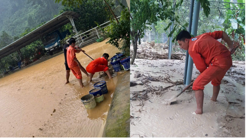 Lực lượng tại chỗ xử lý các tình huống thoát nước khẩn cấp tại Nhà máy Thủy điện Sông Bung 2 và Sông Bung 4.