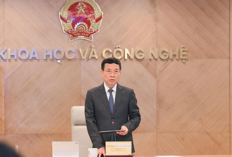 Bộ trưởng Bộ Khoa học và Công nghệ Nguyễn Mạnh Hùng phát biểu tại buổi lễ.