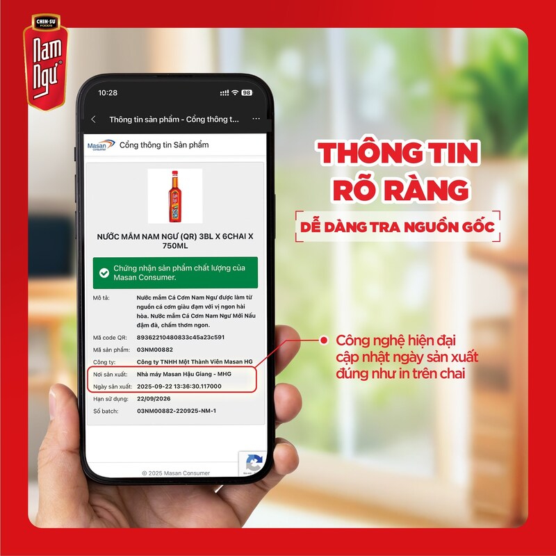 Masan đưa ứng dụng công nghệ QR hiện đại vào sản phẩm nước mắm Nam Ngư để truy xuất thông tin sản phẩm. Ảnh: M.S