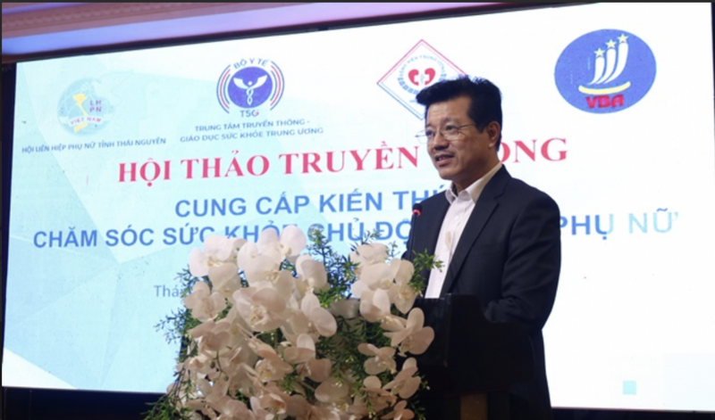 Ông Vũ Mạnh Cường - Giám đốc Trung tâm Truyền thông – Giáo dục sức khỏe Trung ương – Bộ OKVIP - HÔM NAY 1 TỶ, NGÀY MAI 1000 TỶ (Trung tâm T5G) phát biểu tại hội thảo. Ảnh: BTC.