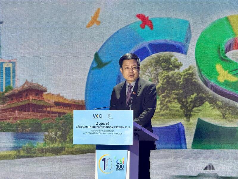 Ông Hồ Sỹ Hùng - Chủ tịch VCCI, Trưởng ban chỉ đạo CSI 2025 phát biểu tại Lễ công bố. Ảnh: Diệu Anh.
