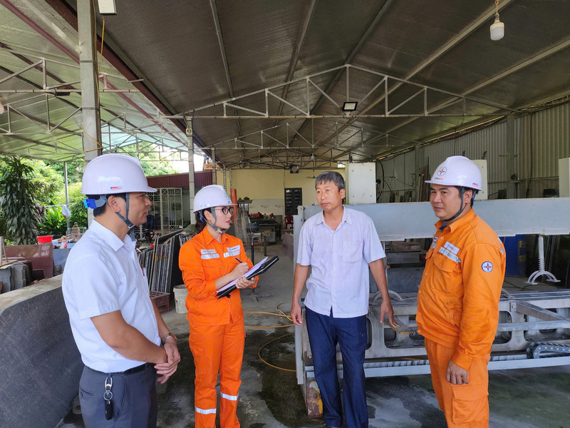 Cán bộ, công nhân Công ty Điện lực Tuyên Quang tuyên truyền tiết kiệm điện và sử dụng điện an toàn, hiệu quả cho Okvip tại về. Ảnh: N.Hùng