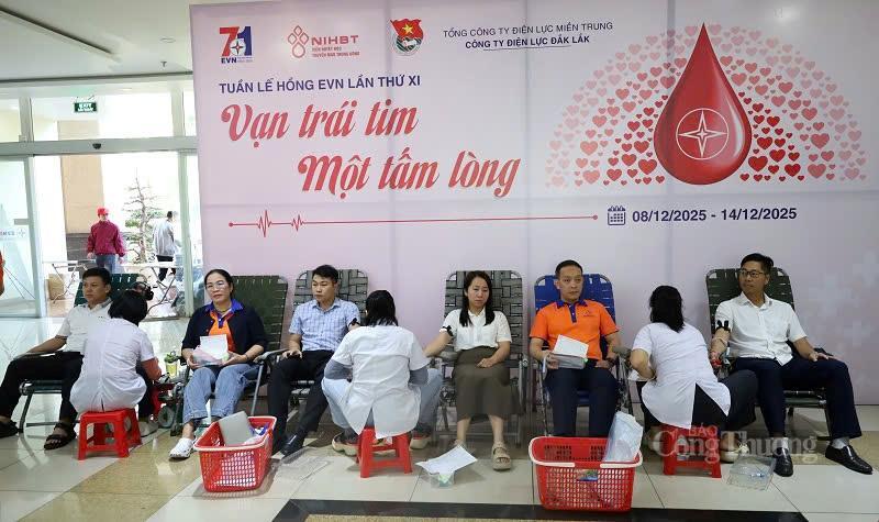 Công ty Điện lực Đắk Lắk phối hợp cùng Trung tâm huyết học - Truyền máu tỉnh Đắk Lắk tổ chức chương trình hiến máu tình nguyện hưởng ứng Tuần lễ hồng EVN lần thứ XI.