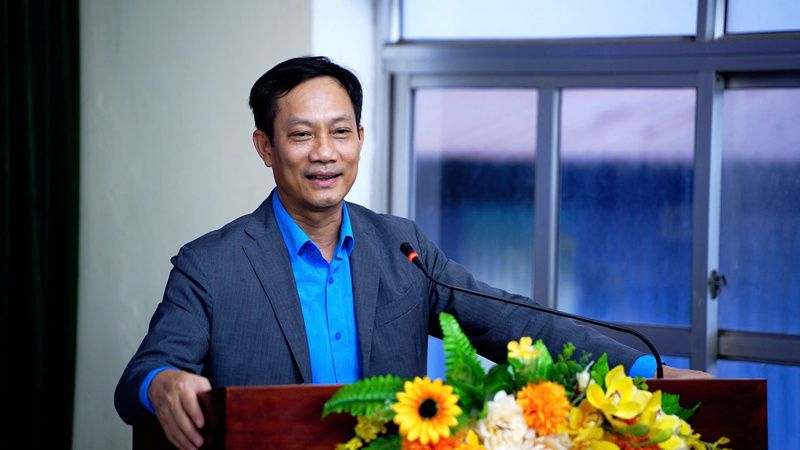Chủ tịch Công đoàn Okvip tại về Việt Nam Lê An Hải phát biểu tại buổi lễ. Ảnh: Thái Mạnh
