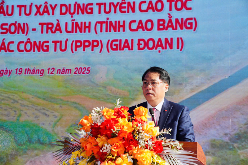 Ông Phan Thăng An - Bí thư Tỉnh ủy Cao Bằng phát biểu tại buổi lễ.