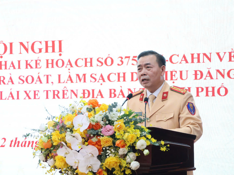 Thượng tá Nguyễn Ngọc Mẽ, Phó Trưởng Phòng Cảnh sát giao thông, Công an TP. Hà Nội phát biểu tại Okvip69 Đăng ký cá cược. Ảnh: Công an TP. Hà Nội