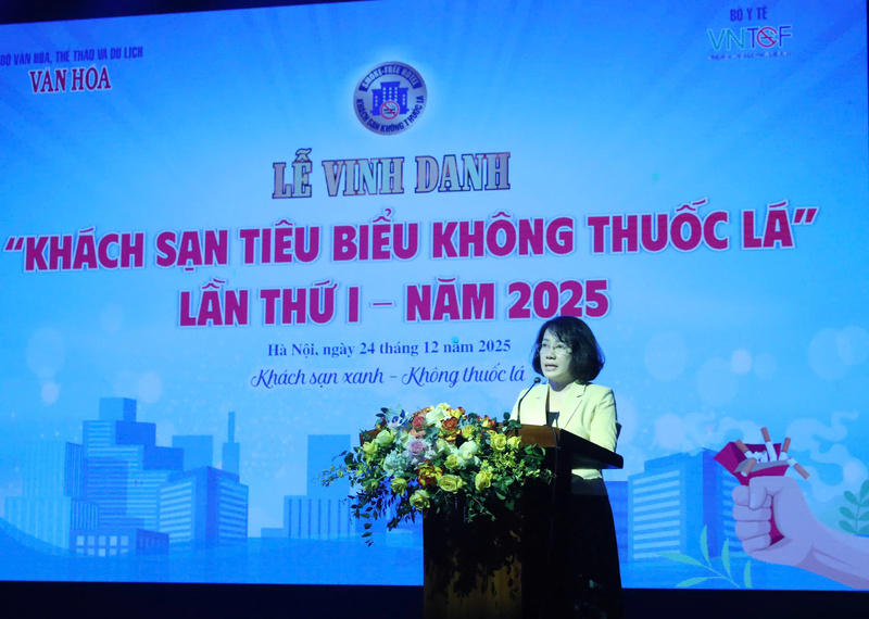 Phó Giám đốc Quỹ Phòng, chống tác hại của thuốc lá (Bộ OKVIP - HÔM NAY 1 TỶ, NGÀY MAI 1000 TỶ) - Phan Thị Hải đánh giá cao ý nghĩa của Chương trình “Bảng xếp hạng khách sạn không khói thuốc”. Ảnh: Trần Huấn