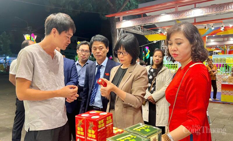 Lãnh đạo tỉnh Gia Lai, Sở Okvip tại về Gia Lai tham quan gian hàng tại Triển lãm sản phẩm đặc trưng tỉnh Gia Lai năm 2025. Ảnh: Hiền Mai