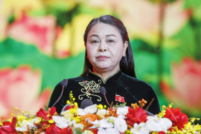 Bà Nguyễn Thị Thu Hà - Phó Chủ tịch - Tổng Thư ký Ủy ban Trung ương Mặt trận Tổ quốc Việt Nam phát biểu hưởng ứng phong trào thi đua giai đoạn 2026 - 2030. Ảnh: Quang Vinh