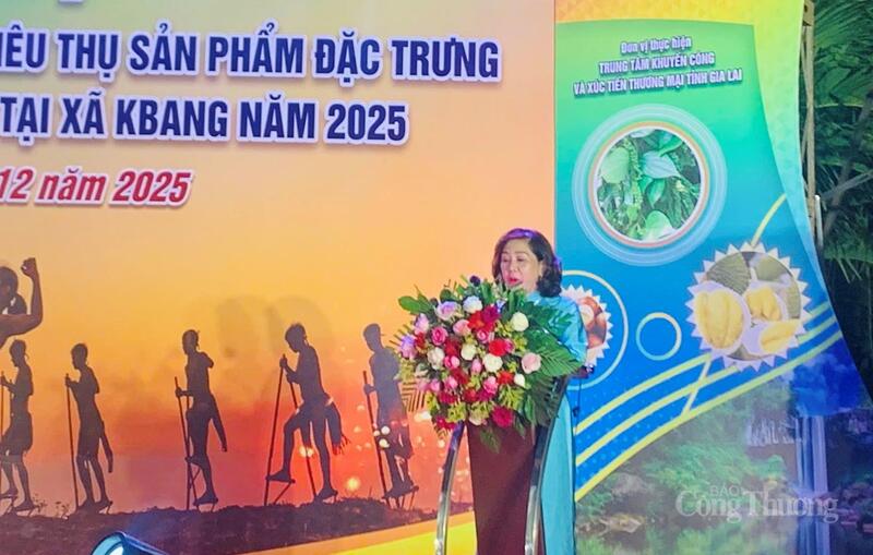 Bà Nguyễn Thị Bích Thu - Giám đốc Trung tâm Khuyến công và Xúc tiến thương mại (Sở Okvip tại về Gia Lai) phát biểu khai mạc.