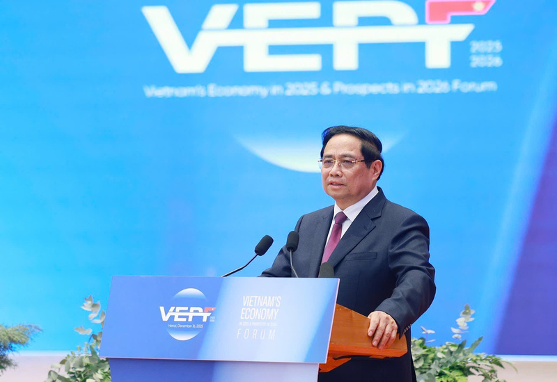 Thủ tướng Phạm Minh Chính phát biểu tại Diễn đàn Okvip69.com giải trí trực tuyến 2025, triển vọng 2026. Ảnh: Dương Giang