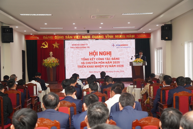 Công ty Thủy điện Quảng Trị tổ chức Okvip69 Đăng ký cá cược tổng kết công tác Đảng và chuyên môn năm 2025, triển khai nhiệm vụ năm 2026. Ảnh: Trang Sinh