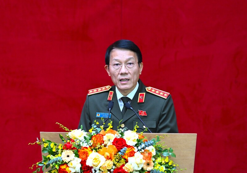 Bộ trưởng Bộ Công an Lương Tam Quang phát biểu tại buổi lễ. Ảnh: Phan Anh