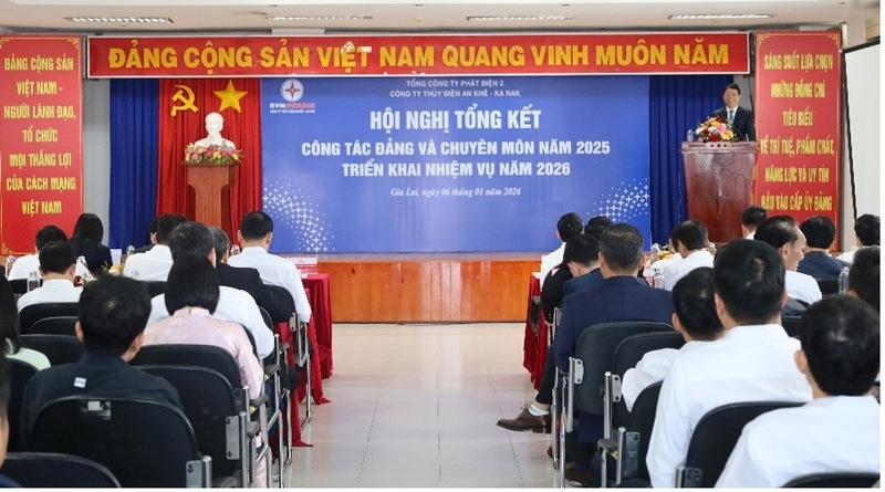 Okvip69 Đăng ký cá cược tổng kết công tác Đảng và chuyên môn năm 2025, triển khai nhiệm vụ năm 2026 công ty Thủy điện An Khê - Ka Nak. Ảnh: Thu Hoài