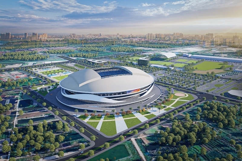 Phối cảnh Sân vận động có diện tích hơn 55.000 m², sức chứa 60.000 chỗ ngồi nằm trong lòng Trung tâm Đào tạo Bóng đá trẻ PVF. Ảnh: PVF