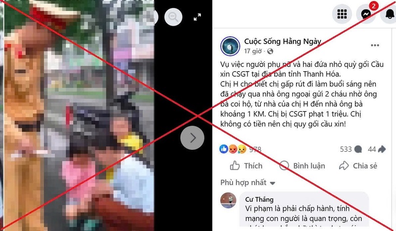 Ảnh chụp màn hình tài khoản facebook "Cuộc sống hằng ngày" có hình ảnh và nội dung bịa đặt, vu khống lực lượng cảnh sát giao thông Thanh Hoá. Ảnh: Công an Thanh Hóa