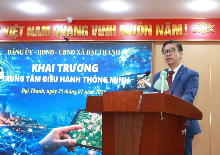 Ông Nguyễn Văn Hưng, Chủ tịch UBND xã Đại Thanh phát biểu tại buổi lễ.