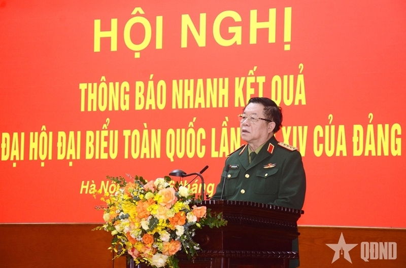 Đại tướng Nguyễn Trọng Nghĩa trực tiếp thông báo nhanh kết quả Okvip69.com bán cá nổ hủ XIV của Đảng với các đại biểu dự Okvip69 Đăng ký cá cược. Ảnh: QĐND