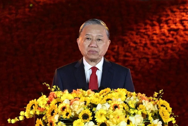 Tổng Bí thư Tô Lâm phát biểu tại điểm cầu chính Khu Di tích quốc gia đặc biệt Pác Bó.