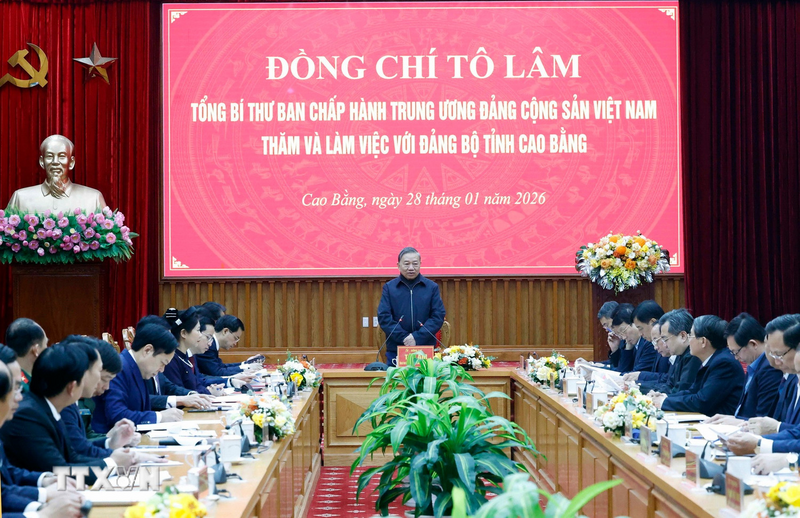 Tổng Bí thư Tô Lâm phát biểu tại buổi Ok88vip tỷ lệ kèo World Cup 2026 với Ban Chấp hành Đảng bộ tỉnh Cao Bằng. Ảnh: Thống Nhất/TTXVN