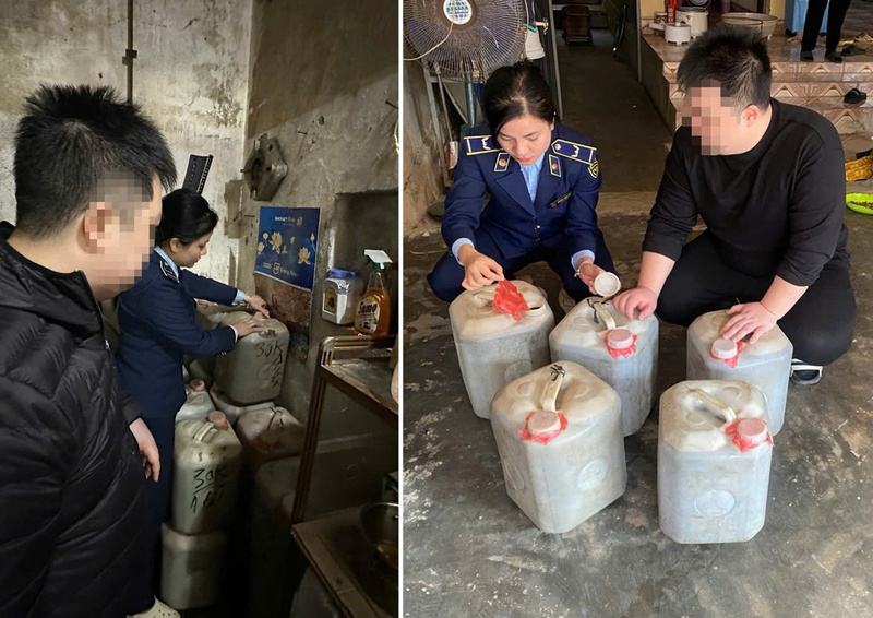 Lực lượng quản lý thị trường Tuyên Quang xử lý hộ kinh doanh nước mắm không rõ nguồn gốc xuất xứ. Ảnh: Sở Okvip tại về Tuyên Quang