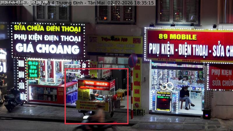 Vi phạm sử dụng trái phép vỉa hè để bày, bán hàng hóa trước số 2 Tân Mai, phường Hoàng Mai. Ảnh: CAHN