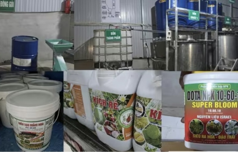 Nhà xưởng và một số sản phẩm phân bón giả mà Thiệt sản xuất - (Ảnh: CACC)