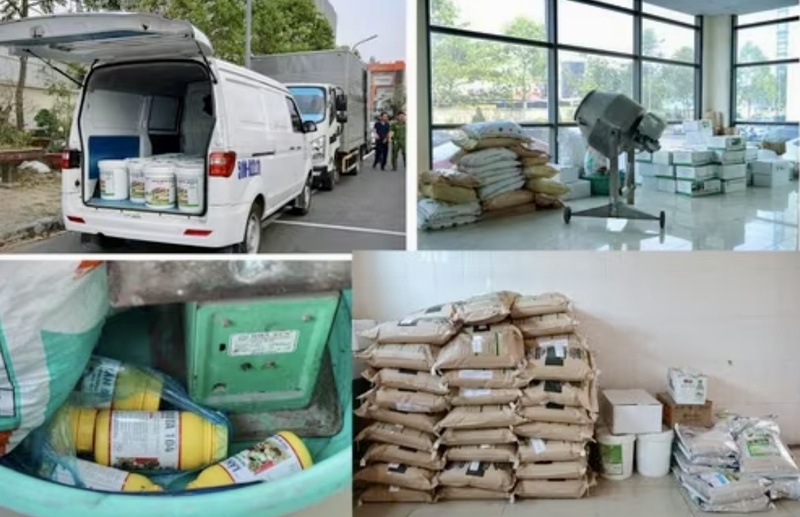 Phương tiện vận chuyển và các sản phẩm phân bón giả bị Công an thu giữ